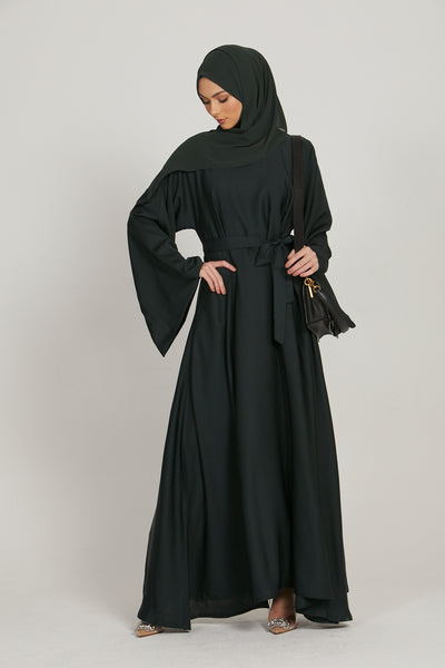 Flared Sleeve Umbrella Cut Closed Abaya - Deep Forest Green – AbayaButh