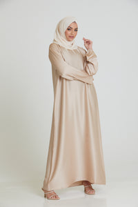 Classic Iridescent Closed Abaya - Nude - Slim Fit