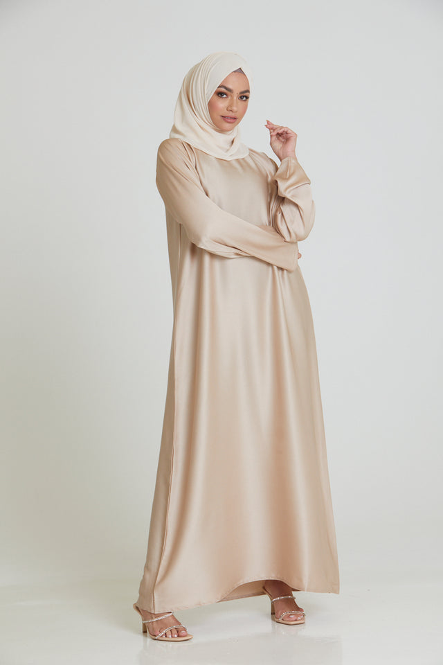 Classic Iridescent Closed Abaya - Nude - Slim Fit