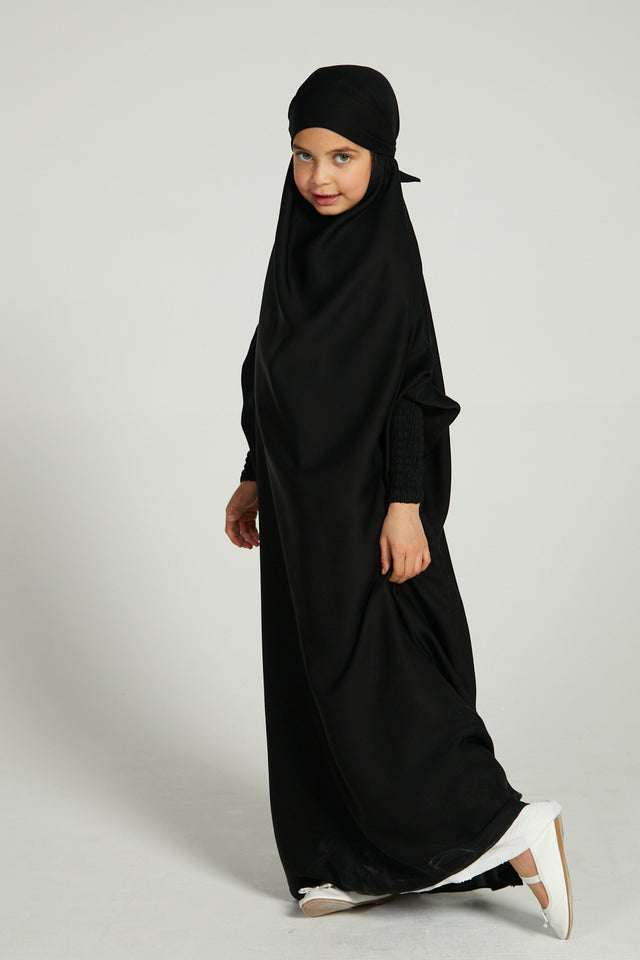 Junior Girls One Piece Full Length Jilbab/ Prayer Abaya - Black