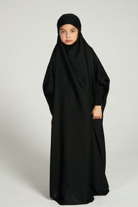 Junior Girls One Piece Full Length Jilbab/ Prayer Abaya - Black
