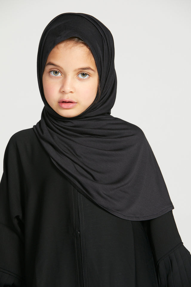 Junior Girls Premium Instant Jersey Hijab - Black
