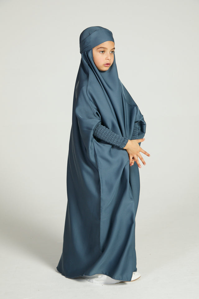 Junior Girls One Piece Full Length Jilbab/ Prayer Abaya - French Blue