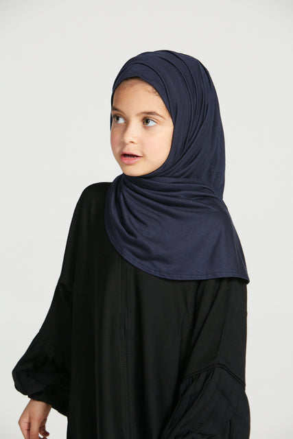Junior Girls Premium Instant Jersey Hijab - Navy