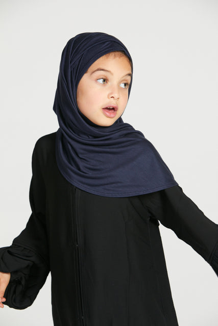 Junior Girls Premium Instant Jersey Hijab - Navy