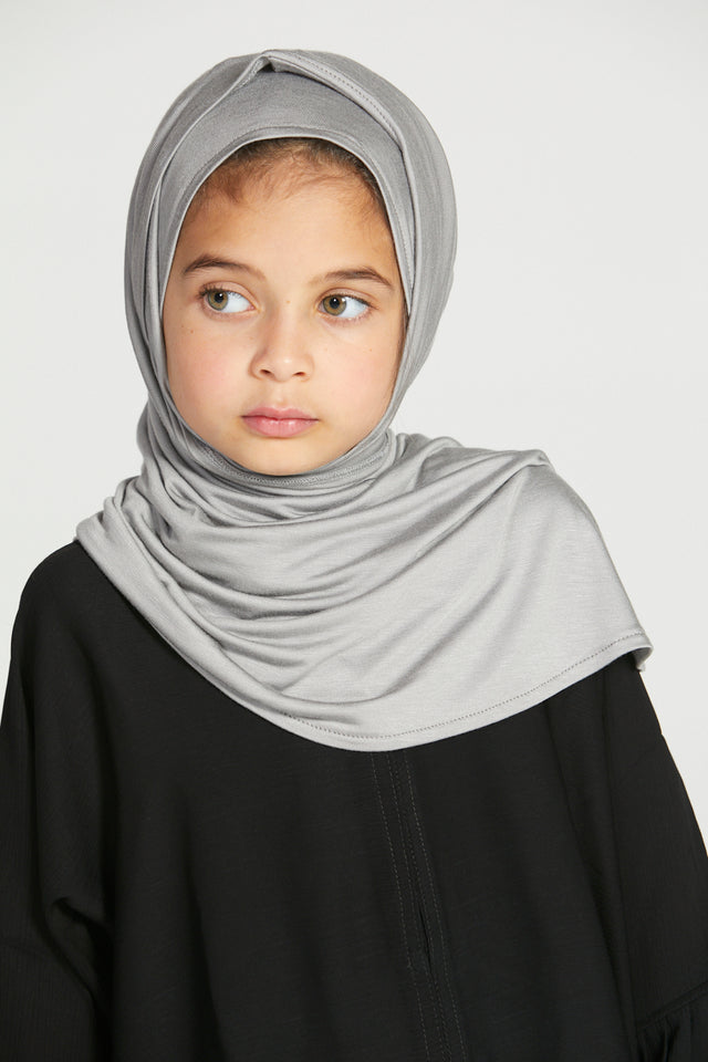 Junior Girls Premium Instant Jersey Hijab - Silver Grey