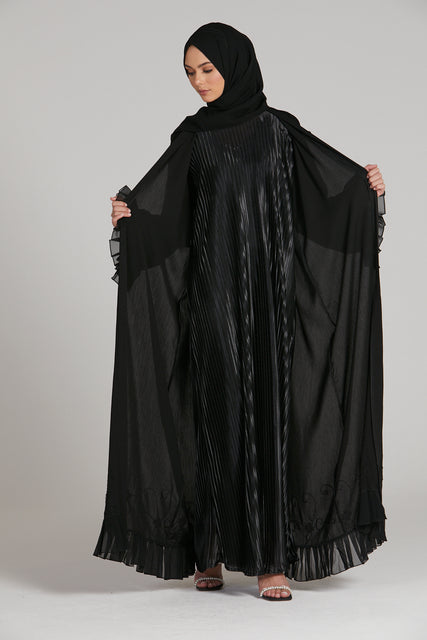 Pleated Satin Inner Slip Dress - Black