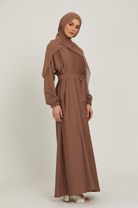 Open Abaya with Elasticated Cuffs - Dusky Taupe