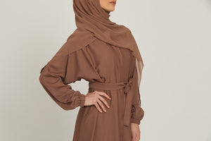 Open Abaya with Elasticated Cuffs - Dusky Taupe