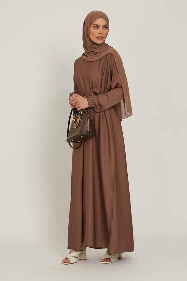 Plain Abaya with Elasticated Cuffs - Dusky Taupe