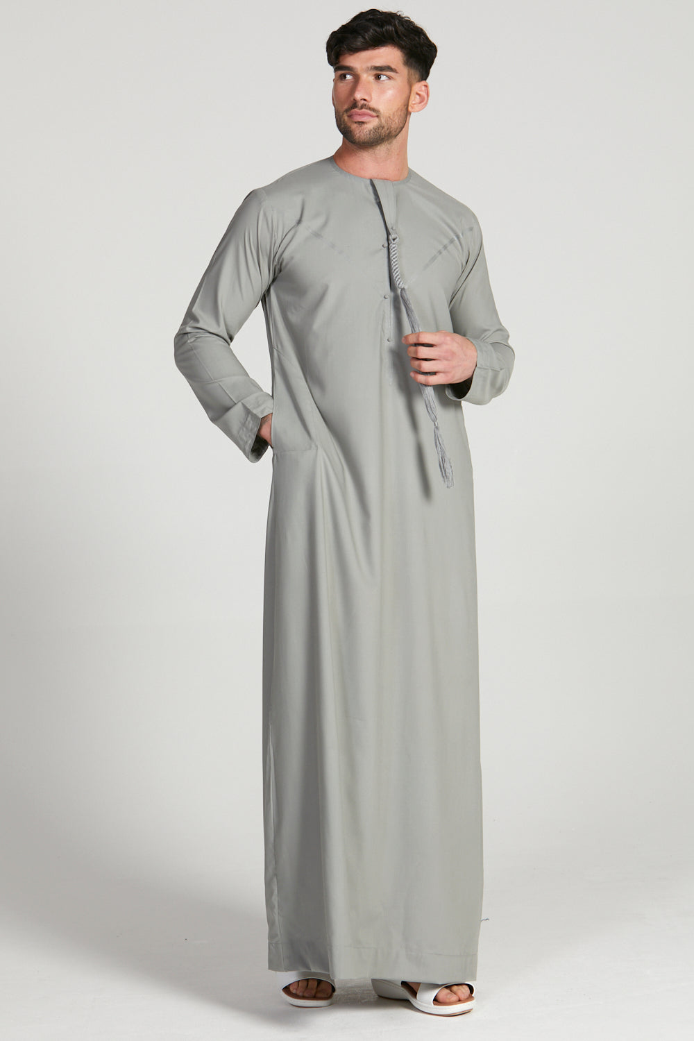 Men's Khaki Olive Green Emirati Thobe In Slim & Standard Fit â AbayaButh