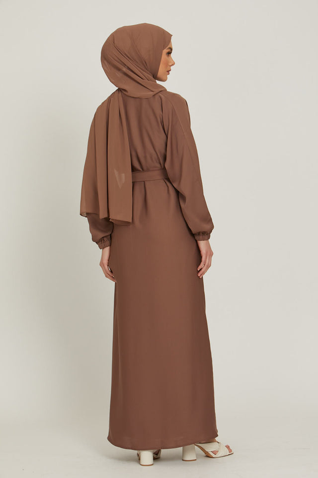 Plain Abaya with Elasticated Cuffs - Dusky Taupe