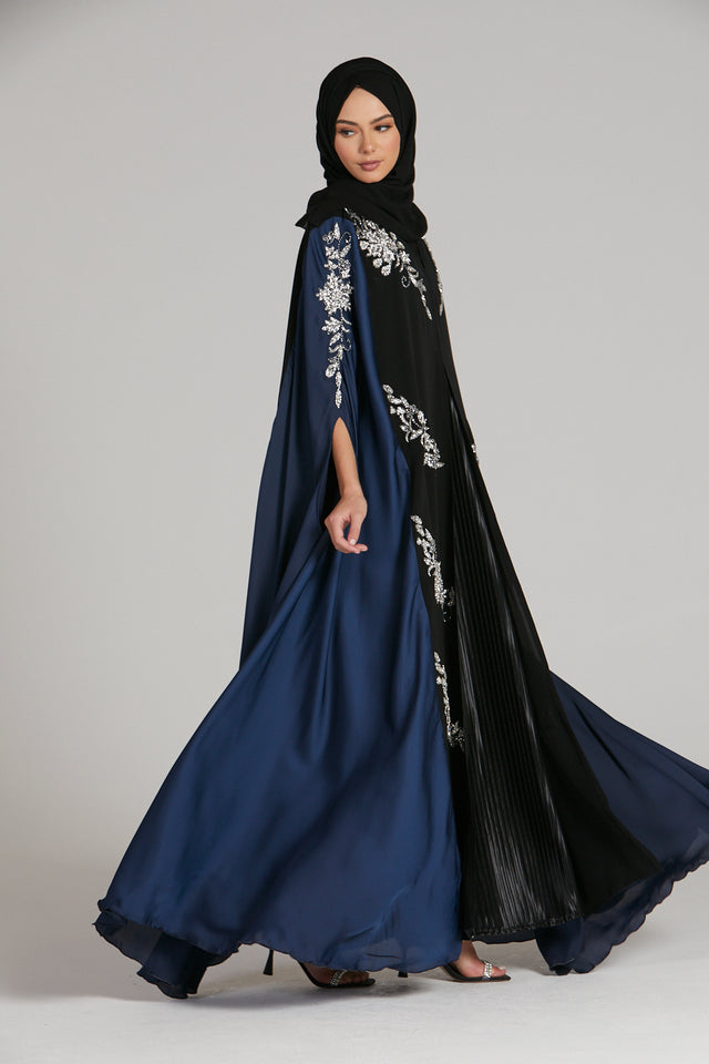Luxury Black and Navy Cape With Silver Embellishments