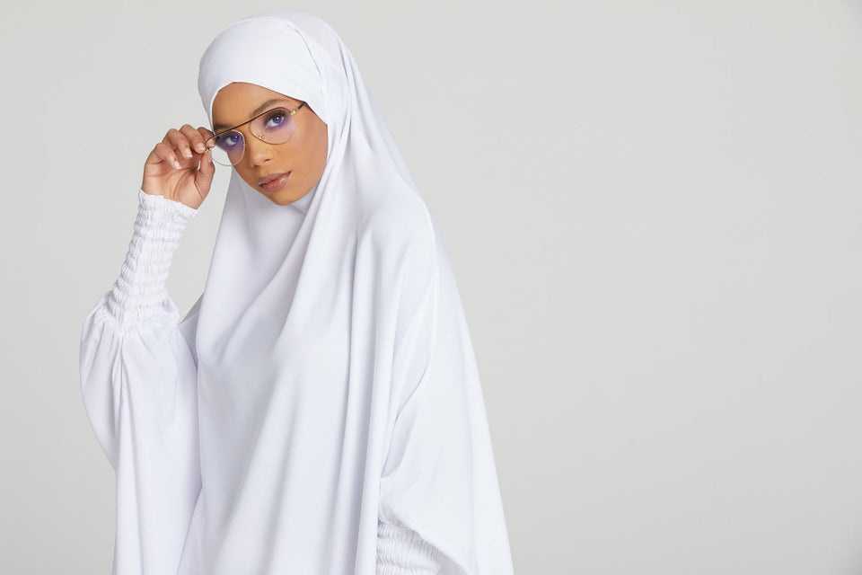 Two Piece Jilbab/Prayer Set with Pockets - White