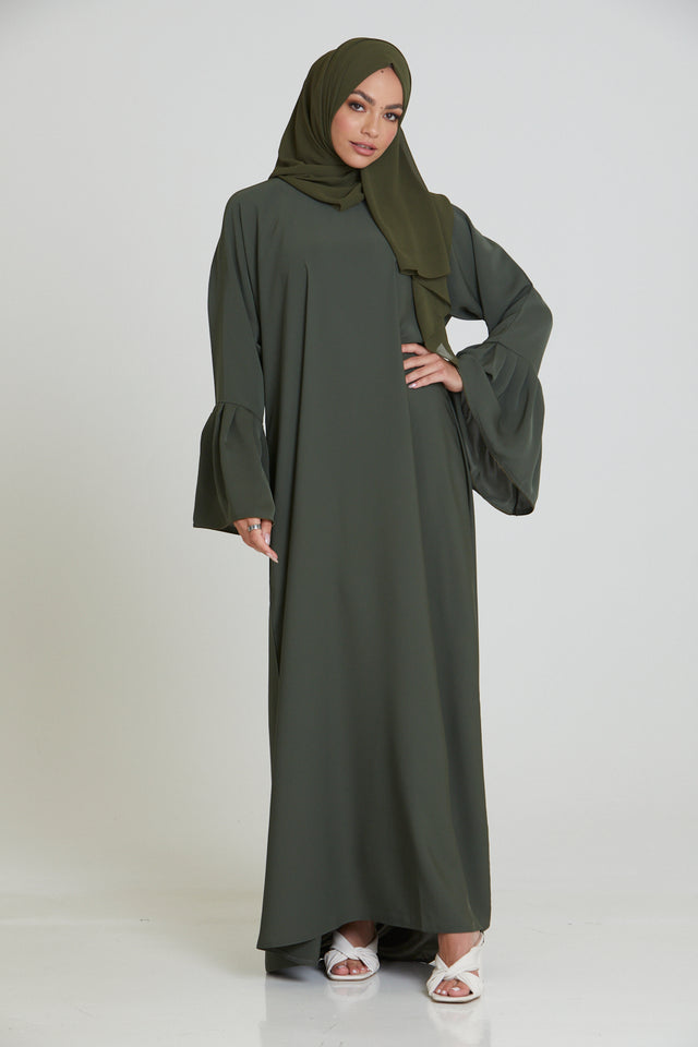 Premium Plain Abaya with Bell Sleeves - Olive