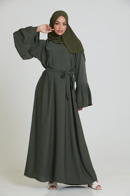 Premium Plain Abaya with Bell Sleeves - Olive