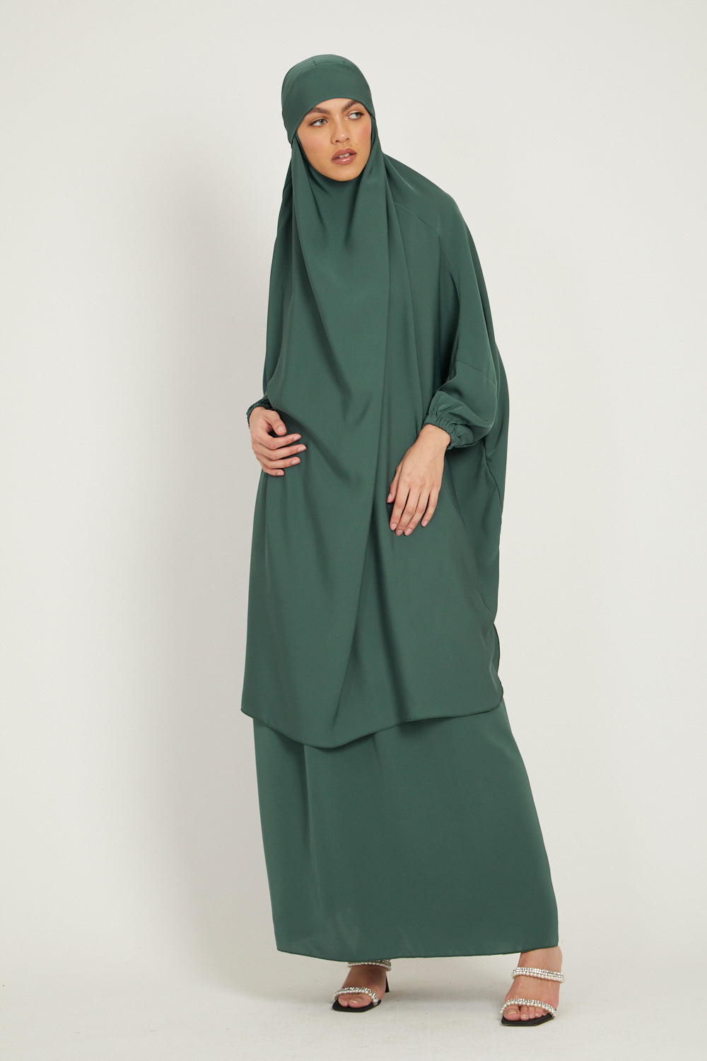 Premium Two Piece Jilbab/ Prayer Set - Elasticated Cuff - Thyme Green