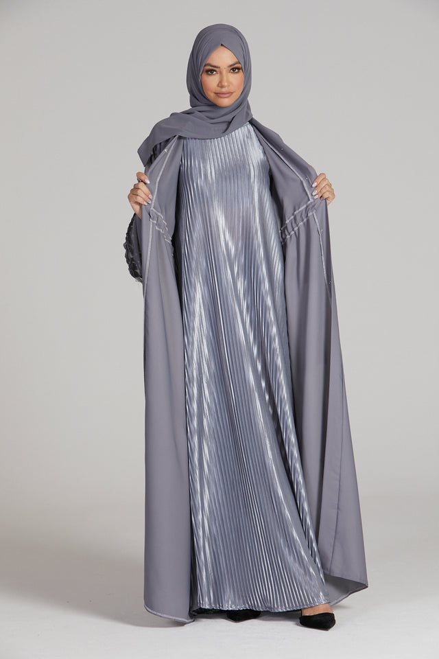 Pleated Satin Inner Slip Dress - Silver