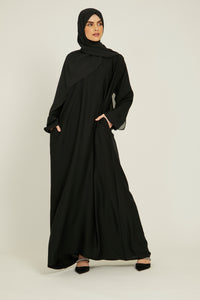 Plain Closed Abaya with Pockets - Black