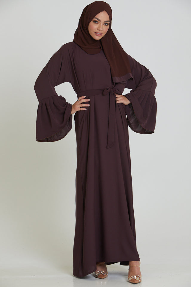 Premium Plain Abaya with Bell Sleeves - Mahogany Mauve
