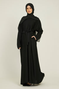 Plain Closed Abaya with Pockets - Black