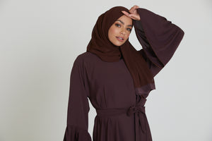 Premium Plain Abaya with Bell Sleeves - Mahogany Mauve
