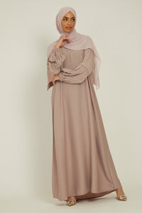 Premium Textured Closed Abaya with Pleated Cuffs - Light Mink