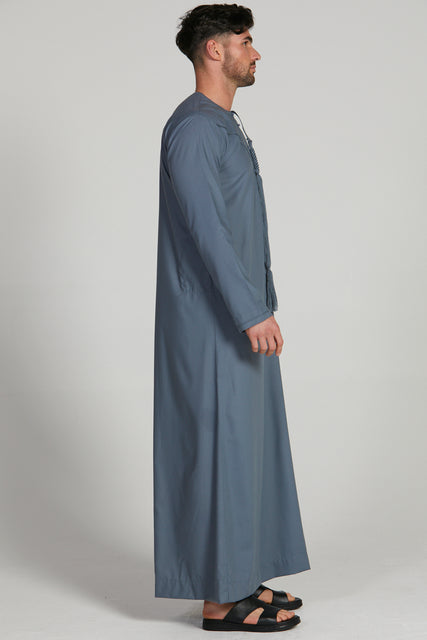 Premium Emirati Thobe - Charcoal Blue With Pleat Detailing