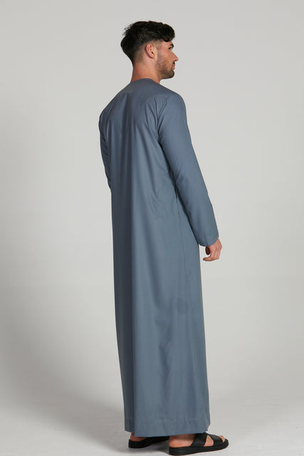 Premium Emirati Thobe - Charcoal Blue With Pleat Detailing