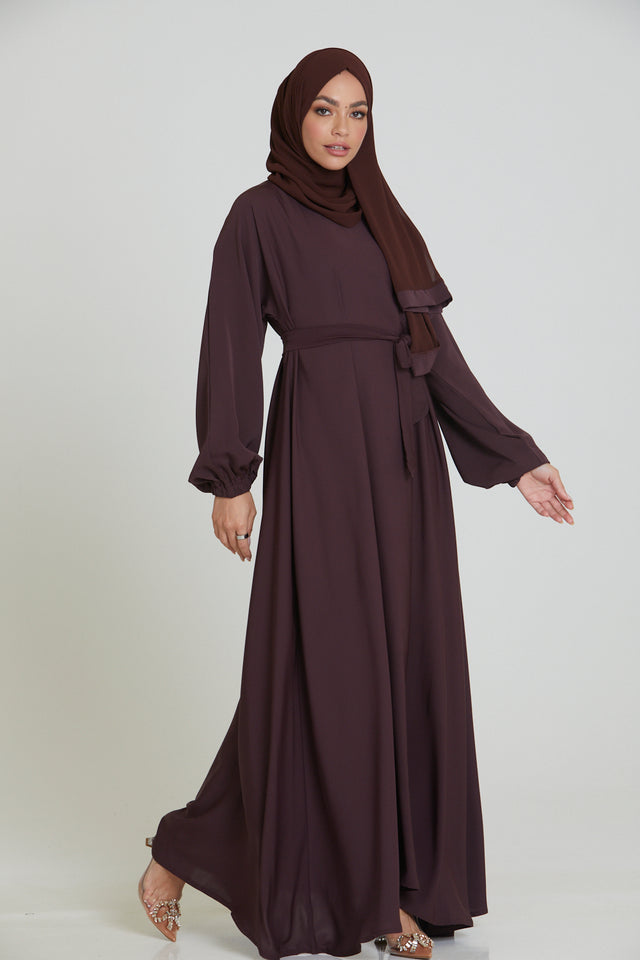 Premium Umbrella Cut Closed Abaya with Elasticated Cuff - Mahogany Mauve