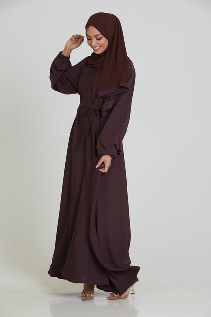 Premium Umbrella Cut Closed Abaya with Elasticated Cuff - Mahogany Mauve