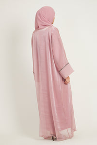 Three Piece Organza Wrap Open Abaya Set - Blush