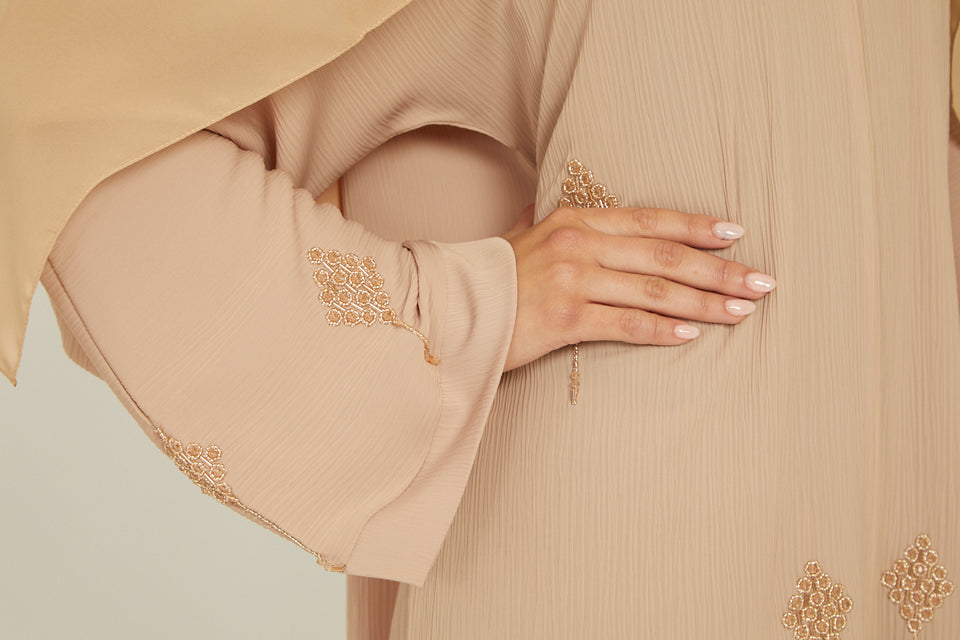 Premium Sahara Sand Embellished Closed Abaya