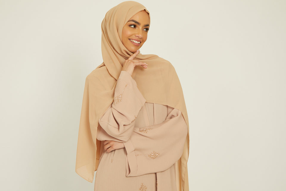 Premium Sahara Sand Embellished Closed Abaya