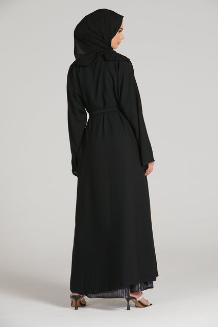 Premium Textured Open Abaya - Black