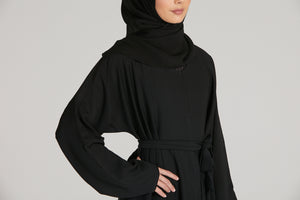 Premium Textured Open Abaya - Black