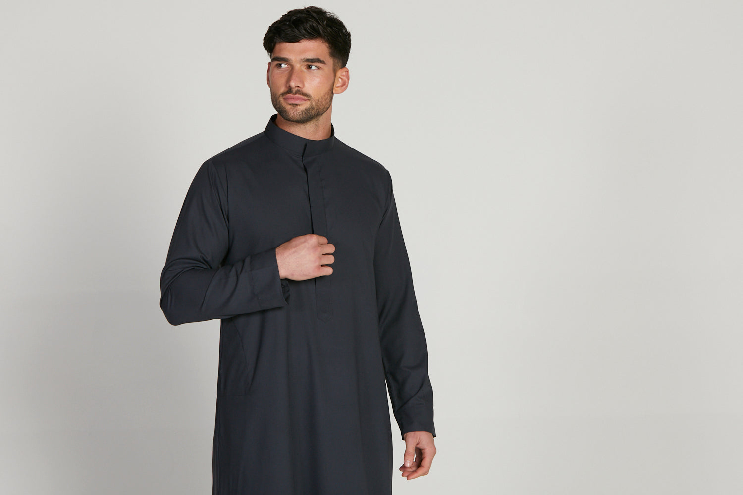 Men's Deep Charcoal Grey Kuwaiti Thobe - Slim & Standard Fit