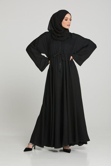 Black Umbrella Cut Abaya with Inner Belt