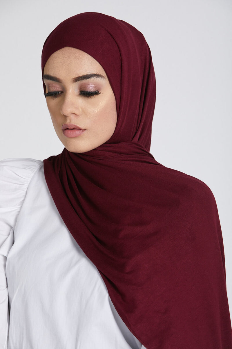 Burgundy Mist Jersey Hijab - Deep Red Hijab in Viscose