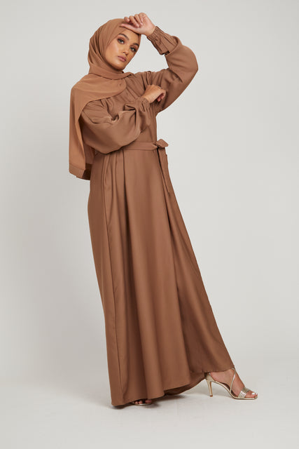 Plain Abaya with Elasticated Cuffs - Caramel Blush