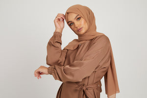 Plain Abaya with Elasticated Cuffs - Caramel Blush