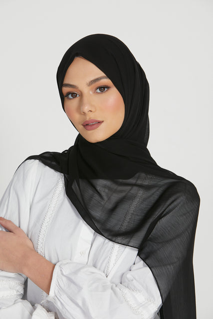 Luxury Crinkle Chiffon Hijab - Black
