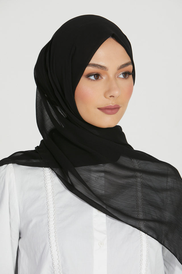 Luxury Crinkle Chiffon Hijab - Black