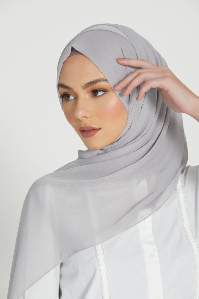 Luxury Crinkle Chiffon Hijab - Light Grey