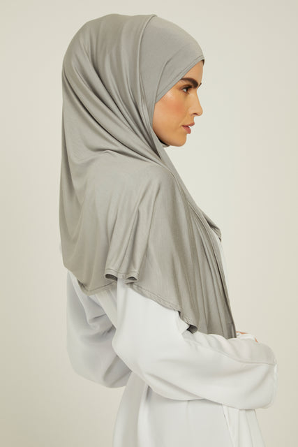 Premium Instant Jersey Hijab - Silver/Grey