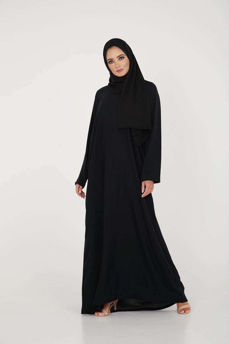 Plain Black Abaya - Black Nidha Abaya With Matching Hijab