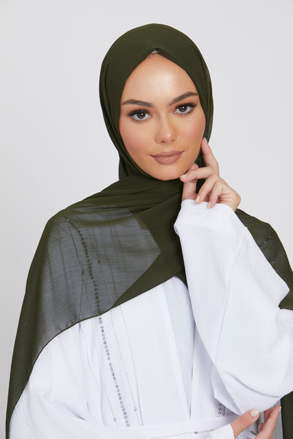Luxury Crinkle Chiffon Hijab - Olive