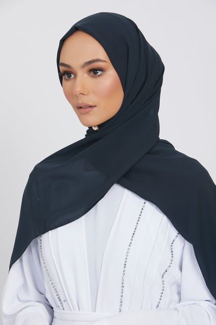 Luxury Georgette Hijab - Deep Pacific
