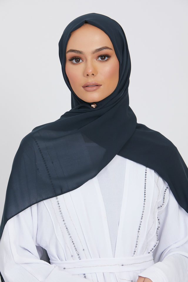 Luxury Georgette Hijab - Deep Pacific