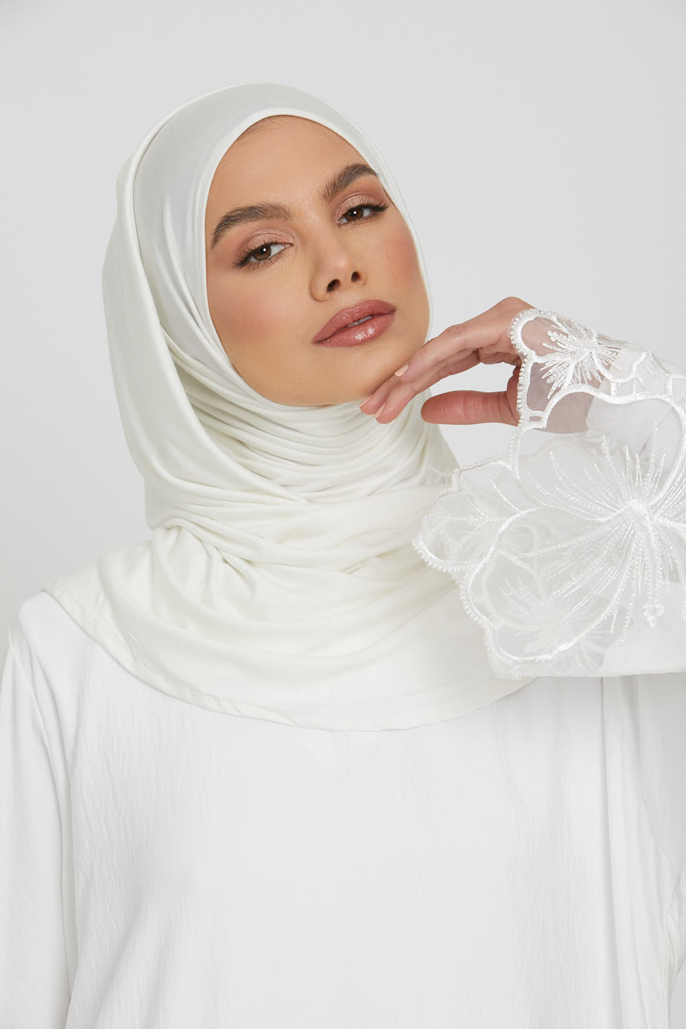 Premium Instant Jersey Hijab - Ivory White